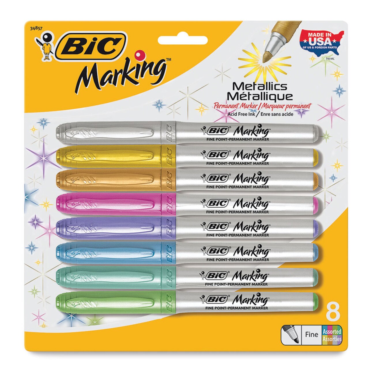 Bic Mark-It Color Collection Permanent Markers - Metallic Colors, Fine Tip, Set of 8